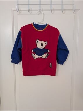 Vintage Buster Brown Red Sweatshirt with Blue Sleeves and Teddy Patch